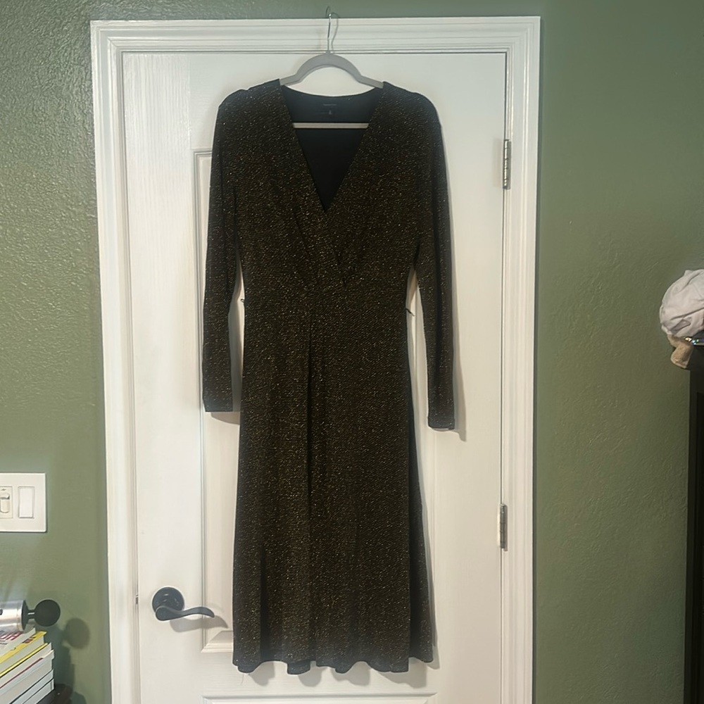 WhoWhatWear black and gold shimmer dress